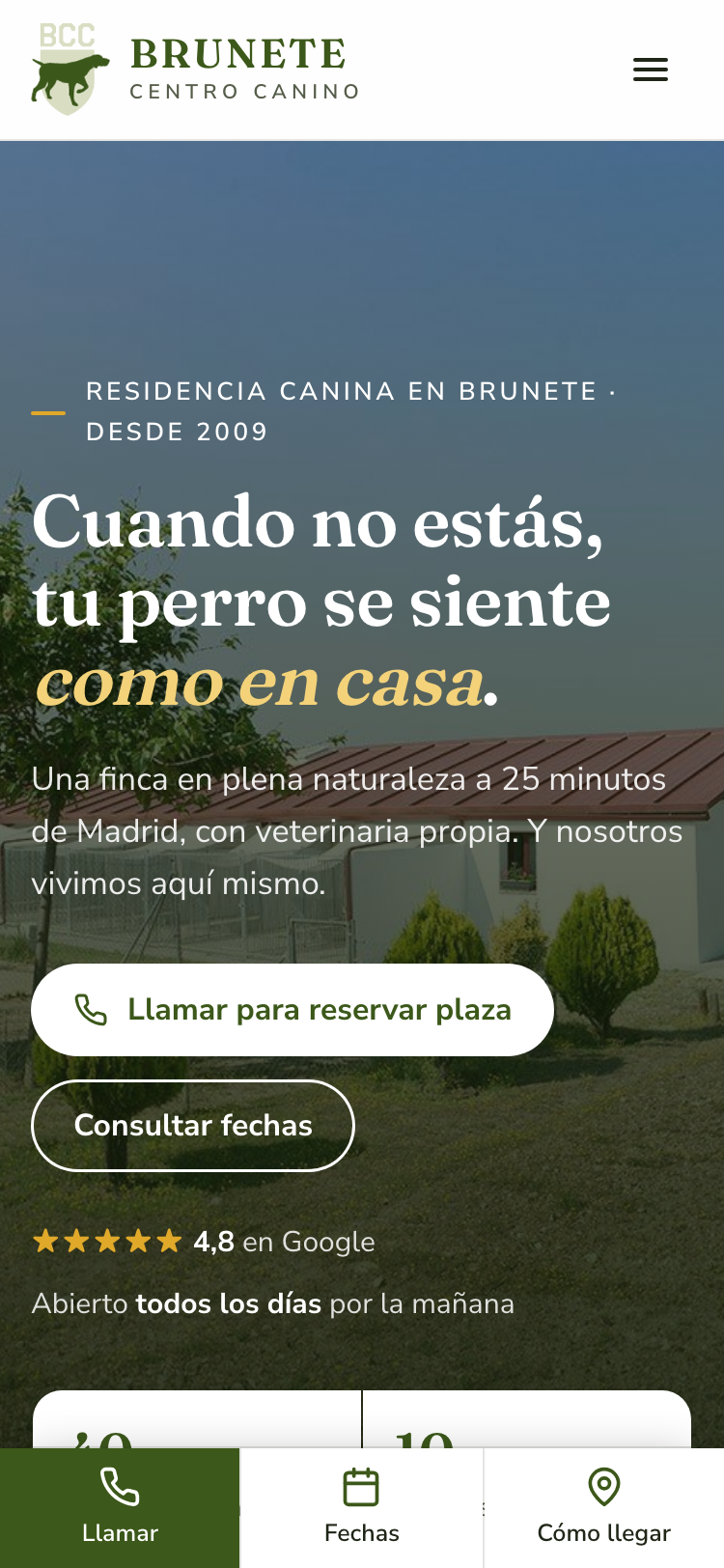 Captura de la web nueva de Centro Canino Brunete en un móvil